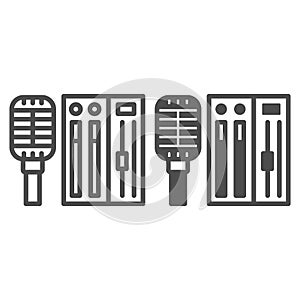 Microphone and sound controller line and solid icon, music concept, mic and audio mixer vector sign on white background