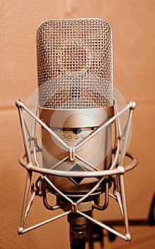 Microphone in a sound enclosure booth photo