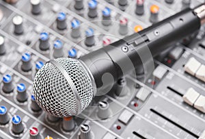 Microphone on sound mixing console