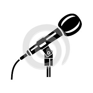 Microphone for speaker or singer with wire on stand. Simple style logo icon illustration vector