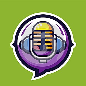 A microphone with a speech bubble symbolizing communication and podcasting, bubble chat podcast logo photo