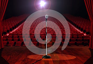 Microphone on Stage with Empty Seats