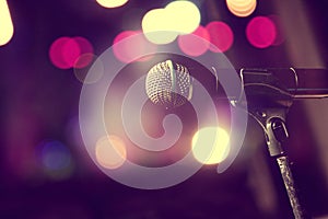 Microphone and stage lights.Concert and music concept