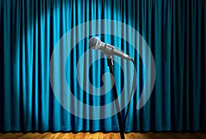 Microphone on stage under spotlight