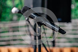 Microphone on the stand close-up