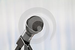 Microphone on stand Close up in conference room with copy space add text