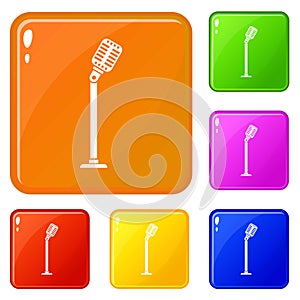 Microphone on stand icons set vector color