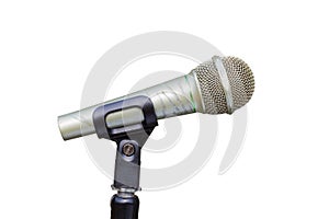 Microphone with stand isolated on white background. Side view. S