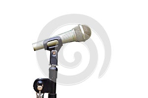 Microphone with stand isolated on white background. Side view. S