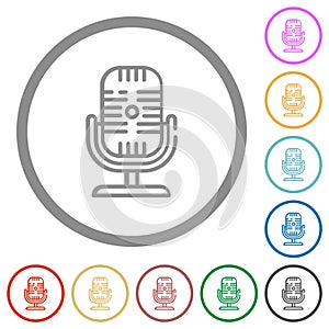 Microphone on stand outline flat icons with outlines