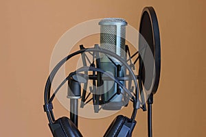 Microphone, stand, pop filter