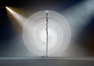 Microphone Stand On Stage With Spotlights