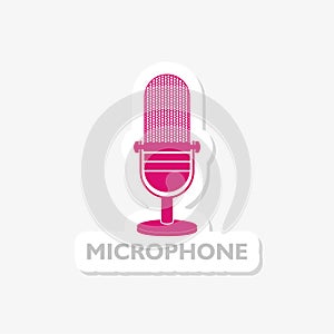 Microphone sticker icon isolated on white background. Old Microphone sign