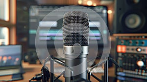 The microphone in the studio.AI generated image