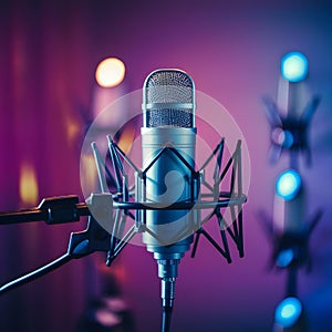 Microphone in studio ready to record voice and music