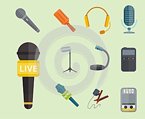 Microphone vector icon isolated interview music TV tool show voice radio broadcast audio live record studio sound media