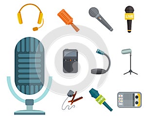 Microphone vector icon isolated interview music TV tool show voice radio broadcast audio live record studio sound media