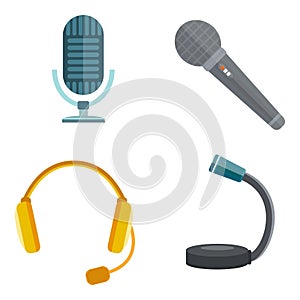 Microphone vector icon isolated interview music TV web vocal tool show voice radio broadcast audio live record studio