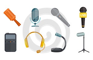 Microphone vector icon isolated interview music TV web vocal tool show voice radio broadcast audio live record studio