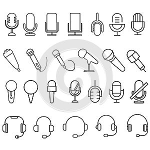 Microphone vector icon set. audio illustration sign collection. broadcast symbol on white background.