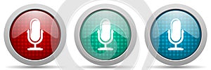 Microphone vector icon set, glossy web buttons collection