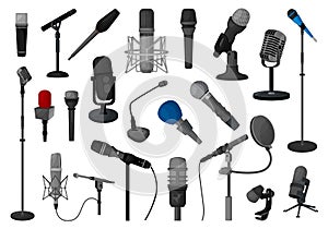 Microphone vector illustration on white background. Vector cartoon set icon music mic. Isolated cartoon set icon