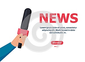 Microphone vector. News illustration. News on TV and radio. Interview.Flat design