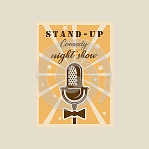 microphone vector poster vintage simple illustration template graphic design. stand up comedy night show banner for entertainment