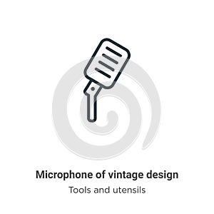 Microphone of vintage design outline vector icon. Thin line black microphone of vintage design icon, flat vector simple element