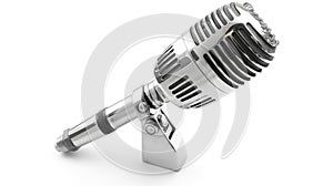 A Microphone. Vintage silver microphone isolated on white background. Generative Ai