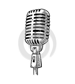 Microphone. Vintage vector black engraving illustration