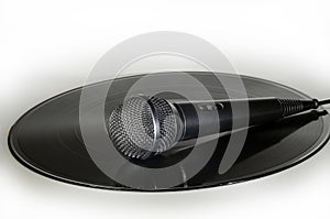 Microphone on a vinyl record album