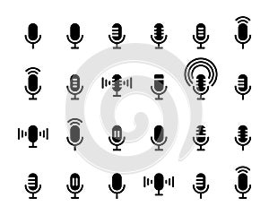 Microphone, voice recorder icon vector set collection. Mic, podcast sign symbol