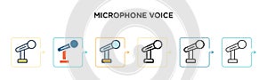 Microphone voice vector icon in 6 different modern styles. Black, two colored microphone voice icons designed in filled, outline,