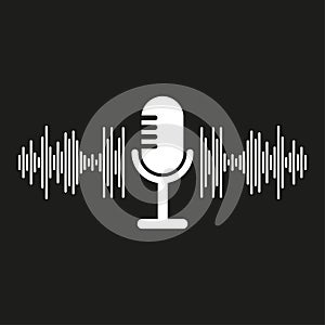 microphone waves black background. Audio radio app. Digital technology. Vector illustration.