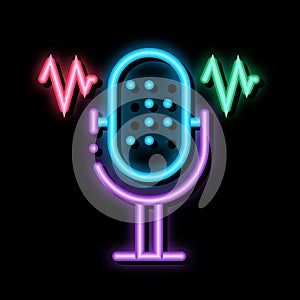 Microphone Waves neon glow icon illustration