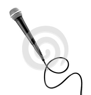Microphone with wire on white background