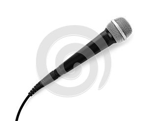Microphone with wire on white background