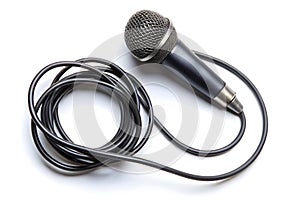 Microphone with wire on white background