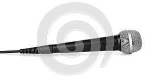 Microphone with wire on white background.