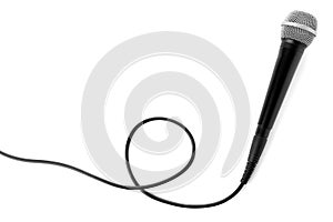 Microphone with wire on white background