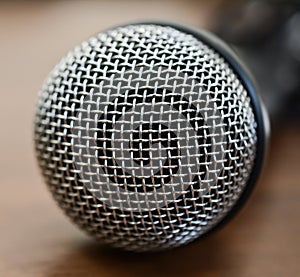 Microphone on wooden table