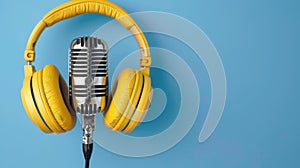 The microphone and yellow headphones.AI generated image