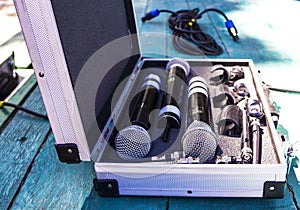 Microphones in a box. Microphones in the drawer.