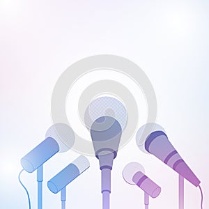 Microphones for press conference or interview on white background