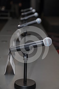 Microphones in press conference room