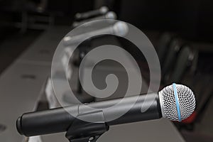 Microphones in press conference room