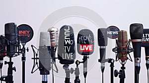 The microphones during press session. AI generated