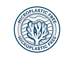 Microplastic free icon for package tag or plastic free biodegradable bottle sign, vector stamp. Microplastic free label with coral photo