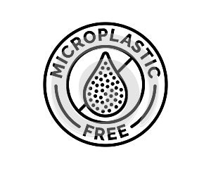 Microplastic free icon, plastic free and biodegradable package sign, vector stamp. Microplastic free bottle label and recycling photo